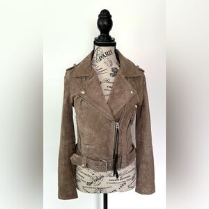 BLANKNYC Women’s 100% Suede Leather Moto Jacket Taupe/Dark Beige Size XS New